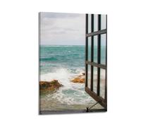 YUQLAGA Poster su tela finta decorazione per finestre, con vari paesaggi e vista mare all'esterno, decorazione artistica da parete per soggiorno, camera da letto, sala giochi, ufficio, 40 x 60 cm
