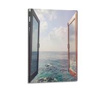YUQLAGA Poster su tela finta decorazione per finestre, con vari paesaggi e vista mare all'esterno, decorazione artistica da parete per soggiorno, camera da letto, sala giochi, ufficio, 50 x 75 cm