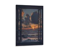 YUQLAGA Poster su tela finta decorazione per finestre, con vari paesaggi e vista mare all'esterno, decorazione artistica da parete per soggiorno, camera da letto, sala giochi, ufficio, 60 x 90 cm