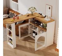 YuQozii 138-193 x 39 x 105 cm, moderno tavolo da bar allungabile, tavolo da bistrot girevole, per ristoranti, con striscia luminosa d'atmosfera da 1 m (colore dimmerabile) (bianco)