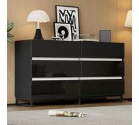 YuQozii 140 x 39,5 x 78,5 cm, credenza per soggiorno, soggiorno con 6 cassetti, cassettiera lucida, armadio con 3 gambe in metallo, con eccellente capacità di carico, bianco e nero