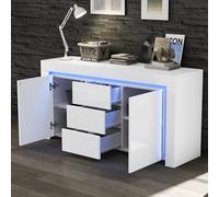 YuQozii 140 x 40 x 65 cm, moderno comò con 3 cassetti, 2 ante, larghezza 140 cm, lucido con barra luminosa, credenza con spazio di archiviazione, adatto per corridoi, soggiorni, uffici