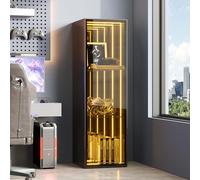 YuQozii 30 x 30 x 90 cm, ante con telaio in alluminio, vetro temperato, tre scomparti, ripiani regolabili, striscia luminosa a LED, cerniere con funzione soft close, nero freddo.28