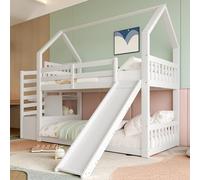 YuQozii 90 x 200 cm, letto a castello con scala di stoccaggio e scivolo, letto (senza materasso), lettino con ringhiera, adatto per bambini, ragazzi (bianco)