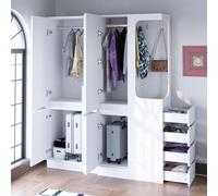 YuQozii Armadio extra grande, 140 x 40 x 170 cm, con cassetti e vani portaoggetti, spazio aperto con spazio di archiviazione (sul lato destro) (bianco)