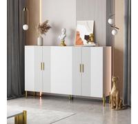 YuQozii Armadio moderno per sala da pranzo in stile semplice, 4 porte aperte e chiuse, decorazione oro, 160 x 35 x 100 cm, spazio portaoggetti multifunzionale