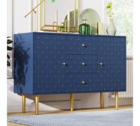 YuQozii Cassettiera con 2 ante e 3 cassetti, ripiano regolabile, per soggiorno, camera da letto, blu navy, H82/B120/T40 cm