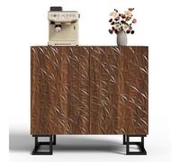 YuQozii Credenza 80 × 40 × 78 cm - Serie Foglia Poesie - Effetto noce scuro con profondità - Porte push-to-open - Piedini in metallo - Design moderno per soggiorno e corridoio