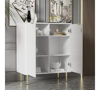 YuQozii Credenza con 2 ante, cassettiera, mobile corridoio, piedi e maniglie dorate, motivo floreale laccato, design angolare a prova di terremoto, 3 ripiani, 6 scomparti, 75 x 40 x 90 H, bianco