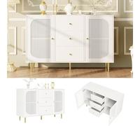 YuQozii Credenza, porta a ratto in PE con cassetto, armadio indipendente in legno, cucina, casa, soggiorno, bianco, 120 x 40 x 90 cm