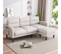 YuQozii Divano angolare a forma di L a 3 posti con chaise longue, piccolo divano angolare sul lato si trova una borsa portaoggetti, 10 divani, adatto per il soggiorno, 204 x 136 x 80 cm, beige
