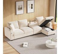 YuQozii Divano in ciniglia, angolo a forma di L e due braccioli con spazio di archiviazione. Tavolino pieghevole con due portabevande 1 USB e 1 tipo C. La parte può essere posizionata a sinistra o a