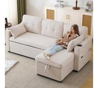 YuQozii Divano letto intercambiabile per soggiorno sinistro e destro, design moderno a forma di L, con funzione sleep, poltrona per il tempo libero, dotata anche di portabicchieri (beige)