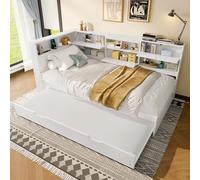 YuQozii Divano letto, testiera con vano portaoggetti, letto estraibile, senza materasso, bianco (90 x 200 cm)