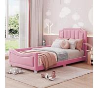 YuQozii Lettino imbottito per bambini, 90 x 200 cm, in flanella, con schienale, per genitori, figli, letto per gli ospiti (rosa)