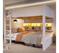 YuQozii Letto a castello 160 x 200 con armadi e illuminazione ambientale (bianco)