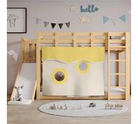 YuQozii Letto a castello, 90 x 200 cm, in legno con scale e recinzioni, con tenda, scivolo, culla con protezione anticaduta e griglia, MDF + pino (naturale)