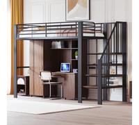 YuQozii Letto a soppalco 90 x 200 cm, struttura in metallo stabile con ampio spazio sotto il letto e le scale, ideale per bambini e adulti per la massima efficienza di spazio