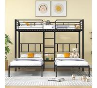YuQozii Letto a tre piazze, triplo letto a castello con scala per bambini e ragazzi, letto in ferro con griglia e tavolo, senza materasso, 90 x 200 cm (nero)