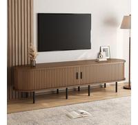 YuQozii Mobile TV ellittico a coste con ante scorrevoli, 2 scomparti aperti, comò multimediale soggiorno, materiale MDF, piedini in metallo, angoli arrotondati, moderno (noce)