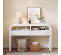 YuQozii Moderno consolle con cassetti per ingresso, lato anteriore curvo e poggiapiedi regolabili, tavolo consolle stretto per corridoio, corridoio o soggiorno (bianco)