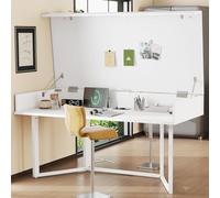 YuQozii Scrivania pieghevole 120 × 55 cm - Multifunzionale pieghevole con prese europee, design a conchiglia per nascondere il disordine sulla scrivania