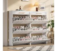 YuQozii Set di 2 scarpiera moderna, con 12 scomparti, 2 cassetti, armadi, scarpiere, scarpiere, possono essere posizionate in corridoi, porte, soggiorni e uffici, MDF, bianco