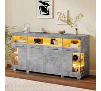 YuQozii Tavolino 140 x 40 x 70 cm, con luce atmosferica, ampio armadio laterale in vetro temperato, 3 scomparti (sacchetto di cemento)