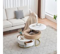 YuQozii Tavolino da salotto dorato, pieghevole, tavolino con due cassetti, set da 2 pezzi
