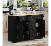 YuQozii Zona pranzo allungabile isola cucina con ripiani regolabili e cassetti multifunzione, isola cucina autoportante con ciabatte, ideale per cucina e sala da pranzo (nero)