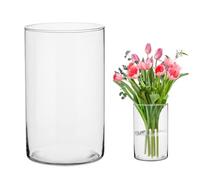 Yuraigm Vaso in vetro trasparente alto 30 cm, vaso per fiori in vetro trasparente, rotondo a cilindro in vetro, grande decorazione per l'erba della pampa, tulipani, rose, matrimoni, candele