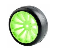 Yurefax Pneumatici da Corsa Piatti 4 Pezzi, Offset Ruota 6 mm, for HSP, for HPI, 1.10 for Auto Strada Pneumatici per Auto RC(Green Wheel)