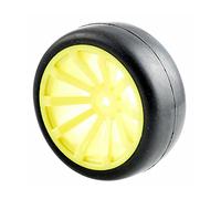Yurefax Pneumatici da Corsa Piatti 4 Pezzi, Offset Ruota 6 mm, for HSP, for HPI, 1.10 for Auto Strada Pneumatici per Auto RC(Yellow Wheel)