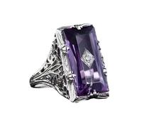 Yuren Anello da donna in argento 925 con ametista misura 6-10, US code 6, Argento