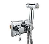 YURIVO Kit Incasso Doccetta Bidet per WC con Miscelatore Idroscopino per Wc | Doccetta per Bidet Monocomando, Pulsante con Blocco Automatico Senza Pressione Continua, Attacco G1/2, Cromo