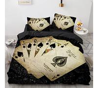 YURKO Copripiumino 3D Poker Cotone Poliestere Copripiumino Matrimoniale 3D Niente Stiratura Con 2 Federe 50X75Cm 240X260 Cm
