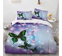 YURKO Cotone Poliestere Completo Copripiumino Matrimoniale Farfalla Niente Stiratura Set Copripiumini E Federe 240X260 Cm Con 2 Federe 50X75Cm