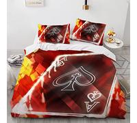 YURKO Cotone Poliestere Completo Copripiumino Matrimoniale Poker Niente Stiratura Parure Copripiumino 240X260 Cm Con 2 Federe 50X75Cm