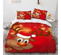 YURKO Cotone Poliestere Completo Copripiumino Singolo Natalizio Natale Natalizi Niente Stiratura Parure Copripiumino 155 X 220 Cm Con 2 Federe 50X75Cm