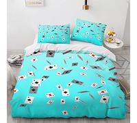 YURKO Parure Copripiumino Matrimoniale 240 X 260 Cm Niente Stiratura Cotone Poliestere Set Copripiumini E Federe Poker Con 2 Federe 50X75Cm