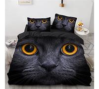 YURKO Set Copripiumini E Federe Gatto Animali Niente Stiratura Cotone Poliestere Sacco Piumone Matrimoniale 240X260Cm Con 2 Federe 50X75Cm