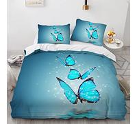 YURKO Set Copripiumino Farfalla Cotone Poliestere Set Copripiumino Matrimoniale Niente Stiratura Con 2 Federe 50X75Cm 220X240Cm
