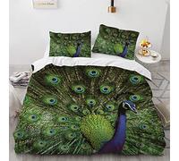 YURKO Set Copripiumino Pavone Animali Cotone Poliestere Copripiumino Matrimoniale 260X240 Niente Stiratura Con 2 Federe 50X75Cm 240X260Cm