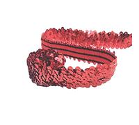 Yurosiay 5 metri × 3 cm, bordo elastico con paillettes, 3 file di nastro lucido con paillettes, colorato con paillettes, da cucire, elasticizzato, decorazione per il fai da te, colore rosso