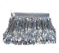 Yurosiay 5 yard paillettes con frange da 16 cm, denso con paillettes, paillettes al laser, bordatura con frange glitterate, frangia per danza, frangia per cucito, argento