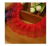 Yurosiay Bordo in pizzo plissettato, 10 m, larghezza 4,5 cm, in organza, bordatura in pizzo in tulle, volant, doppio strato, bordatura in pizzo, per cucire, rosso