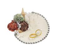 Yurosiay Cuscino per anelli di nozze, piccolo, naturale, con perline, per matrimonio, stile mediterraneo, realizzato a mano, stile vintage, per matrimonio, 11 x 11 cm, conchiglie colorate
