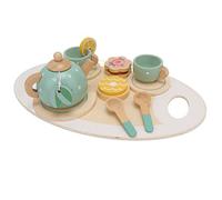 Yusat Servizio da tè per tea party in legno, set da gioco per tè, set di accessori da cucina, piattini, cucchiai e vassoio da portata