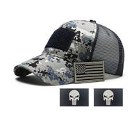 YUSENGMOO Berretto da baseball con bandiera americana, con toppa ricamata, cappello in rete, cappello da sole per esterni, cappello grigio blu + toppa, 4, L