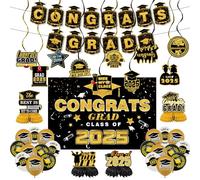 YushengTai 36 decorazioni per laurea, decorazione 2025, decorazione per laurea, striscioni di laurea, set di decorazioni per laurea, colore nero, oro, per esami di laurea, decorazione per feste di
